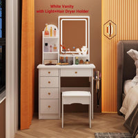 White Vanity with Light+Hair Dryer Holder